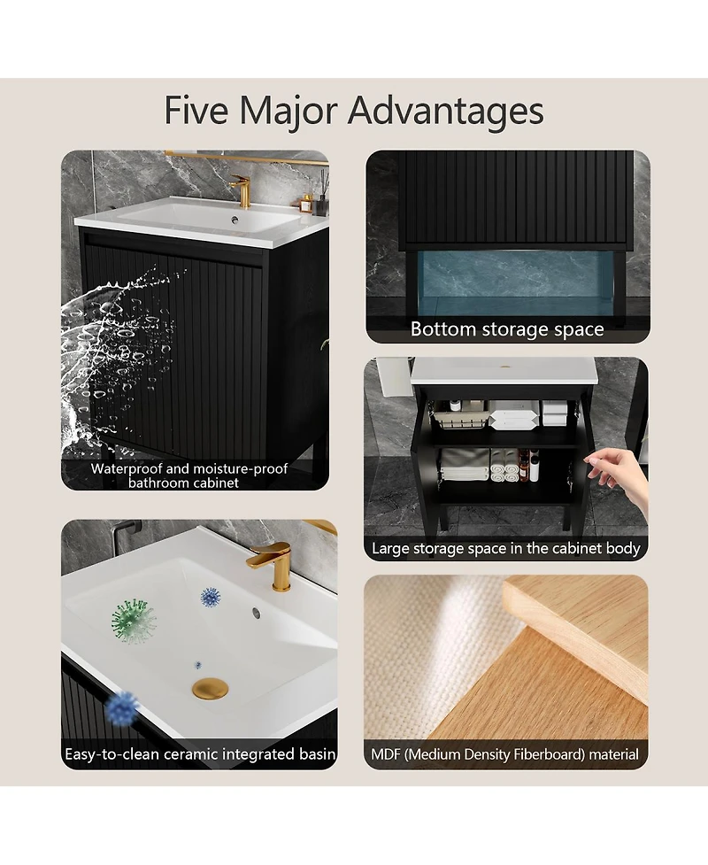 Sillysis 24" Bathroom Vanity with Sink, Floor Standing or Wall Mounted, Large Storage Waterproof Cabinet for Small