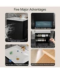 Sillysis 24" Bathroom Vanity with Sink, Floor Standing or Wall Mounted, Large Storage Waterproof Cabinet for Small