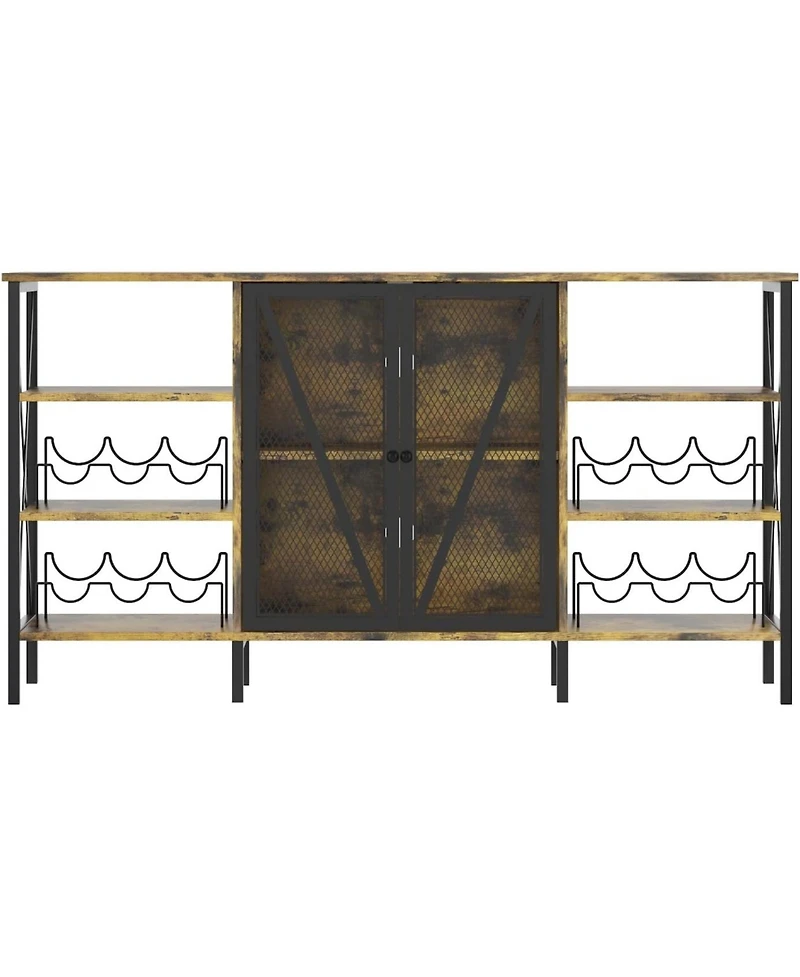gaomon 55" Wine Bar Cabinet with Led Light, Modern Liquor Cabinet Station with Wine Rack and Mesh Door, Kitchen Sideboard Buffet Cabinet.