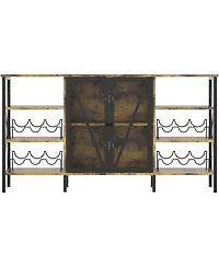 gaomon 55" Wine Bar Cabinet with Led Light, Modern Liquor Cabinet Station with Wine Rack and Mesh Door, Kitchen Sideboard Buffet Cabinet.
