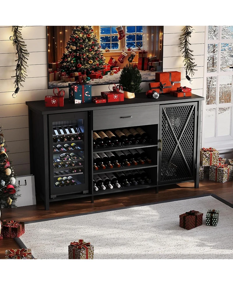 gaomon 71 Inch Coffee Bar Cabinet with Mini Fridge Space, Farmhouse Liquor Cabinet with 21 Wine Bottle Rack and Large Drawer
