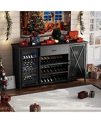 gaomon 71 Inch Coffee Bar Cabinet with Mini Fridge Space, Farmhouse Liquor Cabinet with 21 Wine Bottle Rack and Large Drawer