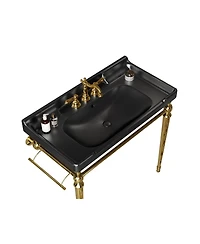 Sillysis 36" Bathroom Ceramic Sink Basin with 3 Faucet Holes, Rectangular Countertop Vanity Overflow for Modern