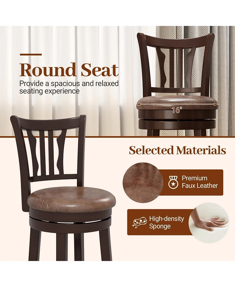 Sugift Counter Height Swivel Bar Stools Set of Two with Wood Frame