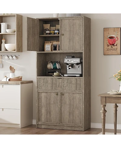 gaomon 70" Tall Kitchen Pantry Cabinet with Doors, Fluted Drawer and Adjustable Shelves