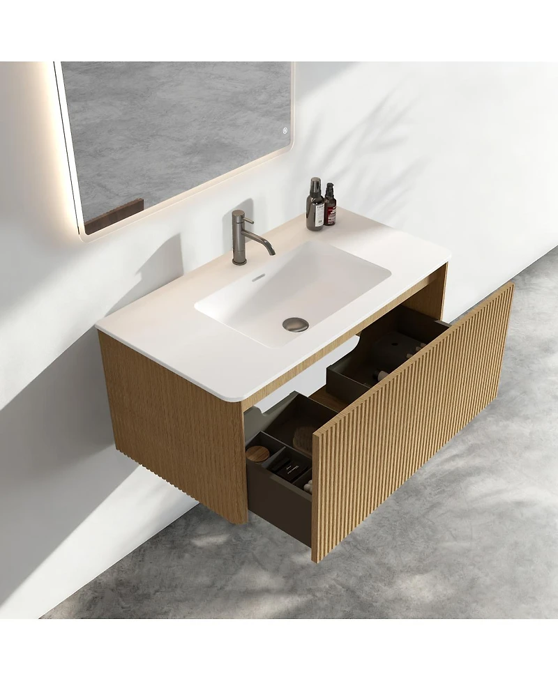Sillysis Floating Bathroom Vanity with Integrated Ceramic Sink, Modern Wall Mounted Bathroom Vanity without Faucet, Pre-assembled
