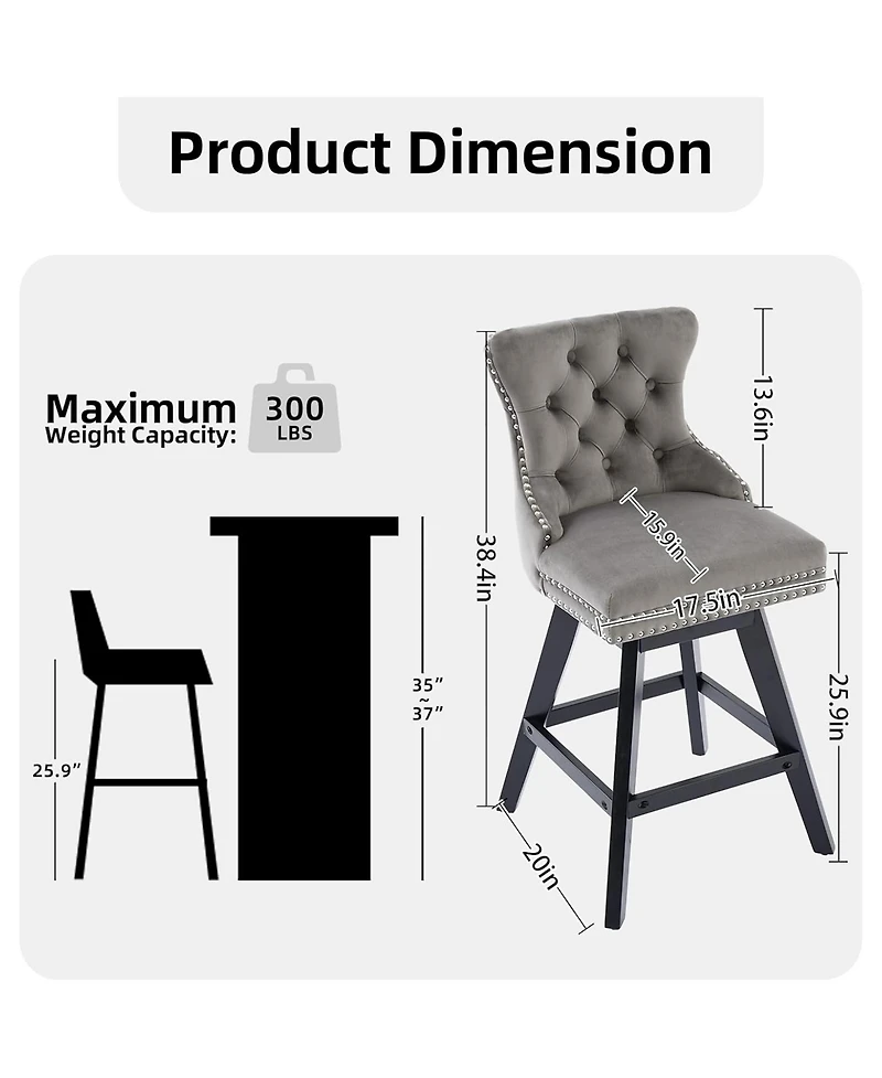 Rainsken Velvet Bar Stools Set of 2