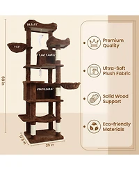 Zeus and Ruta 68 Inch Tall Multi Level Green Cat Tree with Hammocks Hanging Basket Cat Cave Removeable Cushion Scratching Posts