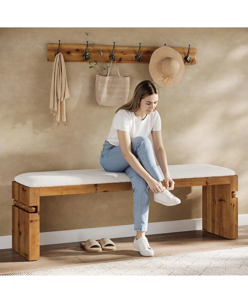 Tribesigns 55.1" Wide Upholstered Bench, Solid Wood Bedroom Bench with Boucle Cushion, Modern Entryway Bench