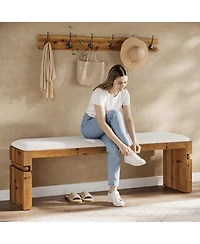 Tribesigns 55.1" Wide Upholstered Bench, Solid Wood Bedroom Bench with Boucle Cushion, Modern Entryway Bench