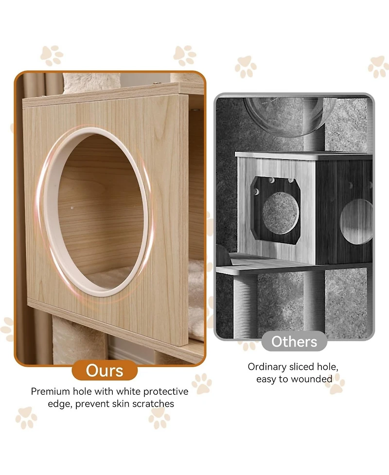 gaomon Cat Tree with Litter Box Enclosure, Hidden Washroom Litter Box Tree with Sisal Scratching Post and Soft Plush Perch, Wooden Cat Furniture