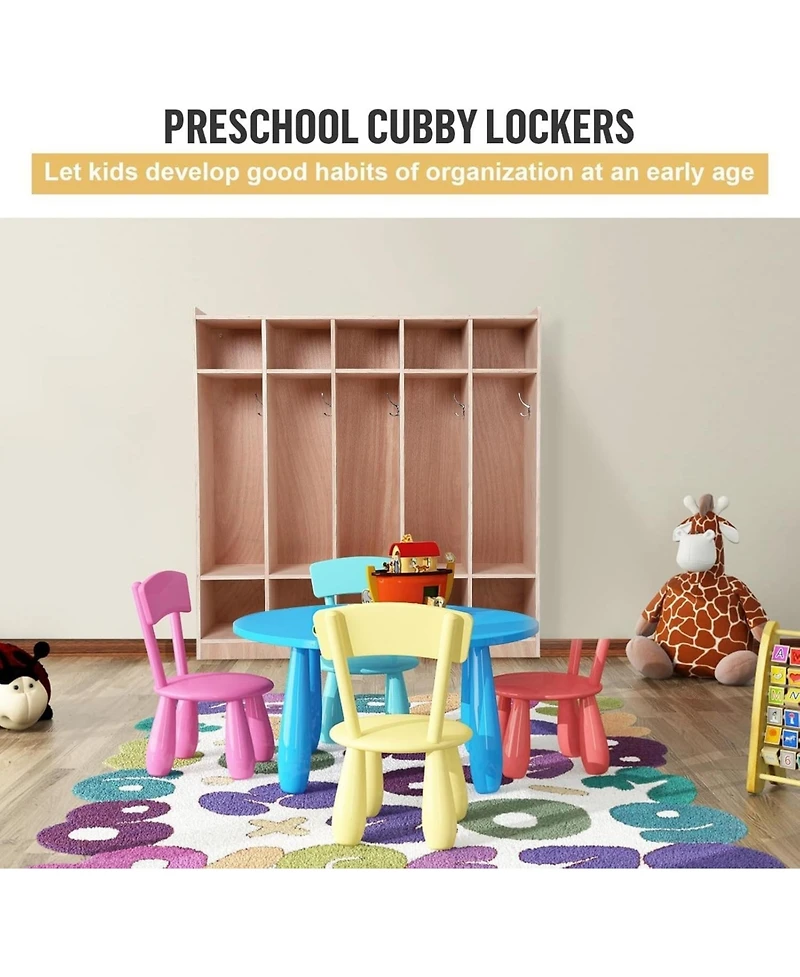 gaomon 5-Section Glazed Coat Locker Storage Cabinet, 5 Large Cubbies with Hooks And 10 Small Cubbies, Classroom Coat Locker with 4 Hidden