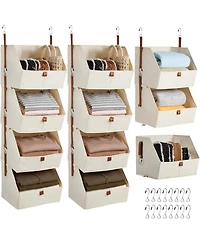 Gaomon 4 tier hanging closet organizer with non woven fabric shelves and collapsible baskets-space saving storage for bedroom, dorm, or Rv.