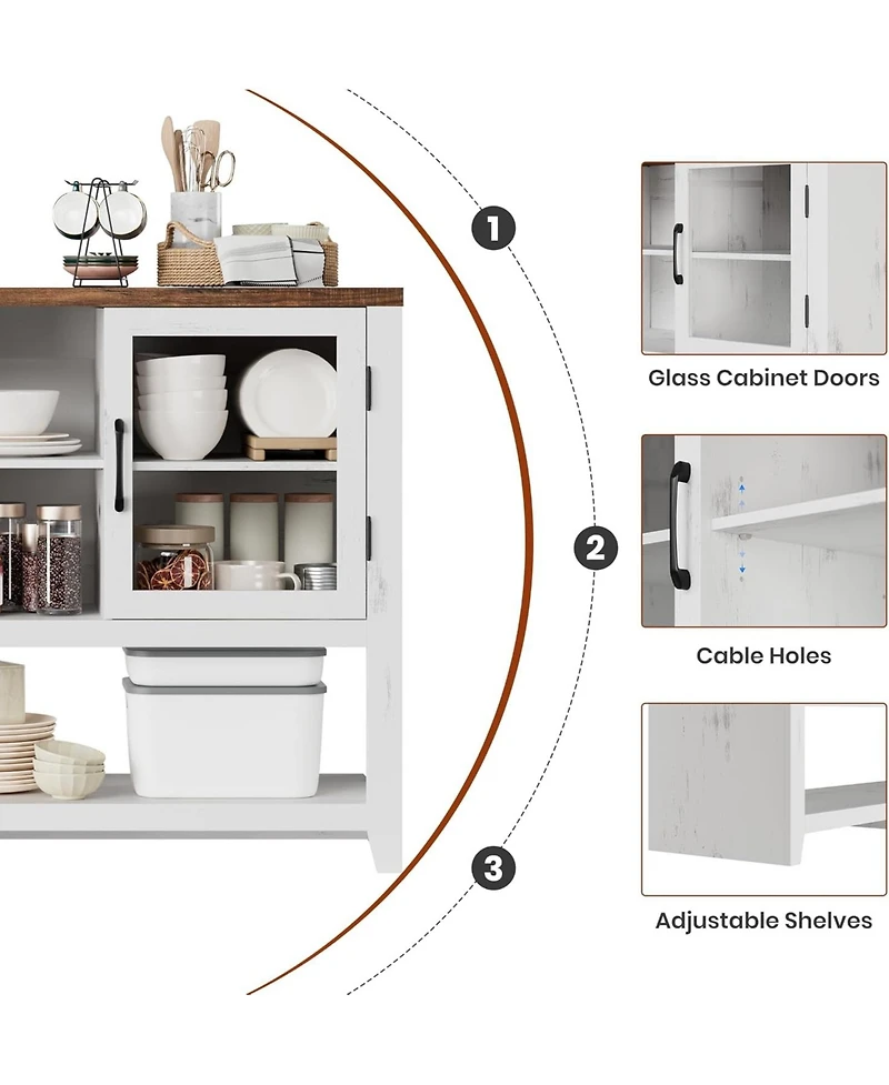 gaomon 53" Kitchen Buffet Sideboard Cabinet with Glass Doors and 3 Shelves, Modern Storage Cabinet for Living Room and Entryway