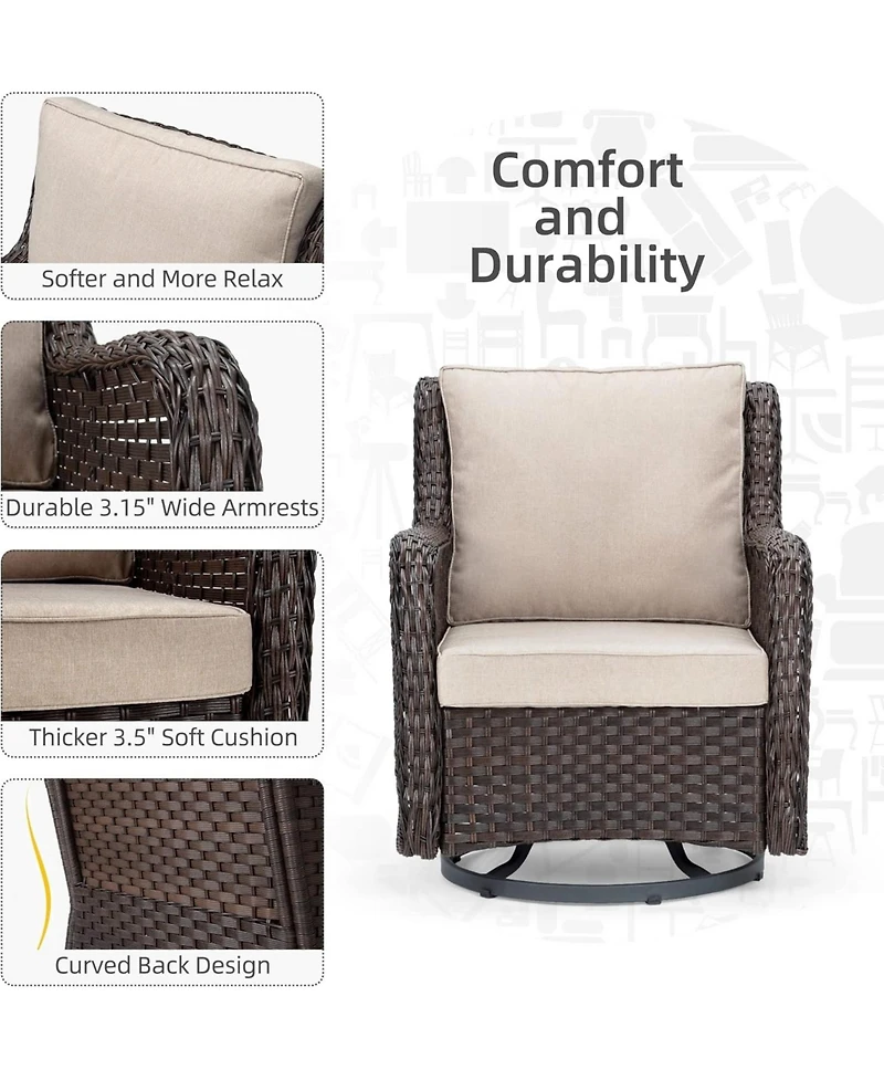 gaomon Outdoor Swivel Wicker Glider Patio Chairs with Table Set, 3Pcss Bistro Set 4"Thick Cushions and Coffee