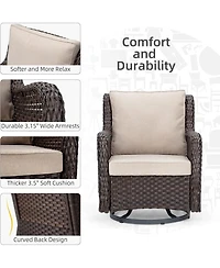 gaomon Outdoor Swivel Wicker Glider Patio Chairs with Table Set, 3Pcss Bistro Set 4"Thick Cushions and Coffee
