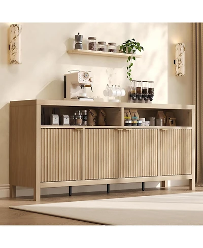 gaomon Fluted Storage Cabinet 65.8" Adjustable 3-Tier, Modren Entryway Organizer with Fluted Doors and Gold Handle, Waterproof Design for Kitchen