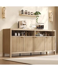 gaomon Fluted Storage Cabinet 65.8" Adjustable 3-Tier, Modren Entryway Organizer with Fluted Doors and Gold Handle, Waterproof Design for Kitchen