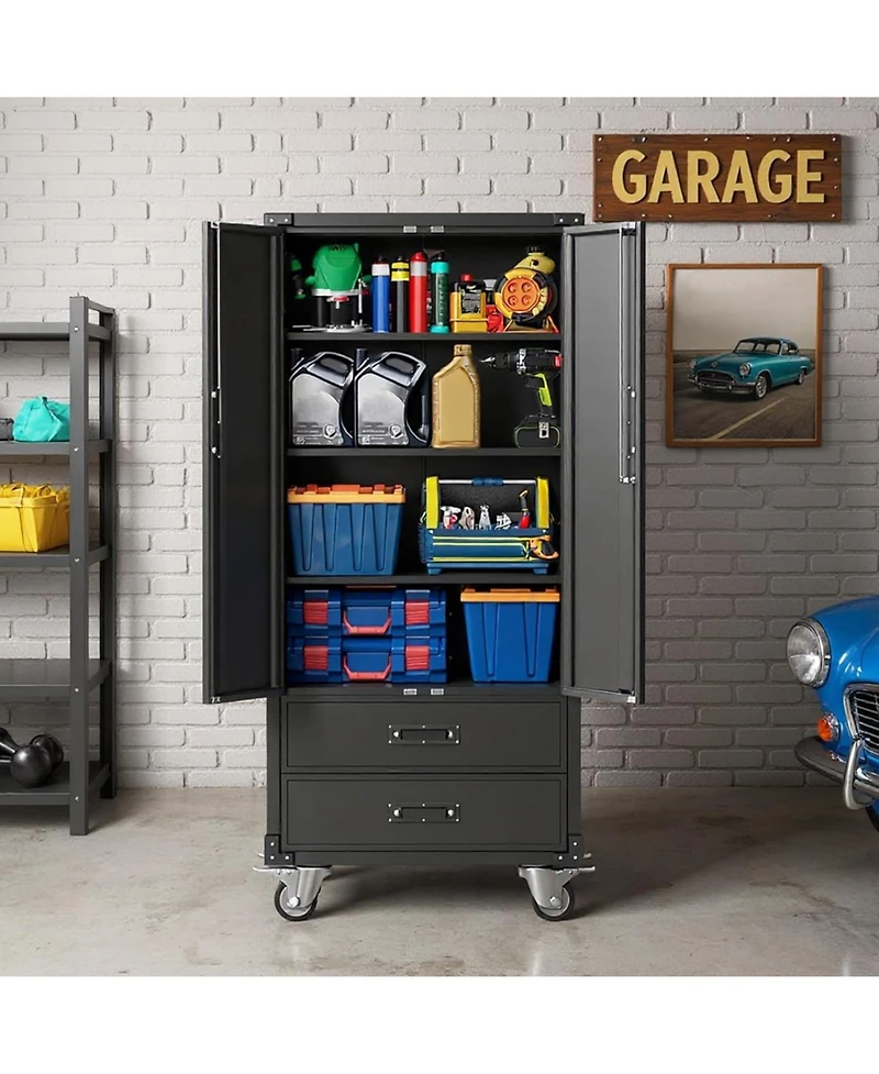 gaomon 67in Garage Storage Cabinet with Door Pegboard,Lockable Metal Storage Cabinet with Adjustable Shelves