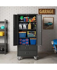 gaomon 67in Garage Storage Cabinet with Door Pegboard,Lockable Metal Storage Cabinet with Adjustable Shelves