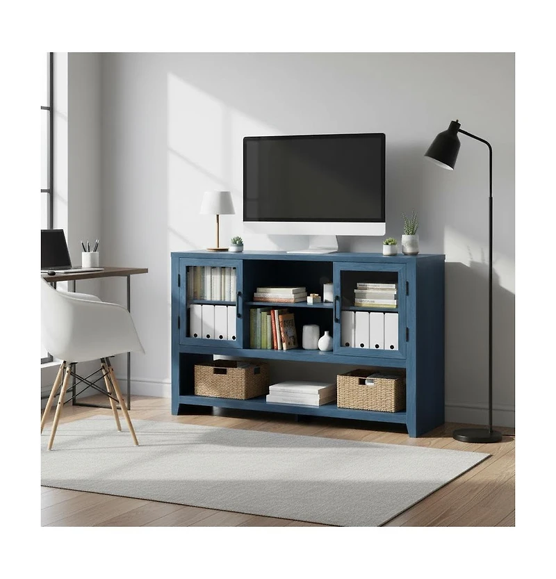 gaomon 53" Kitchen Buffet Sideboard Cabinet with Glass Doors and 3 Shelves, Modern Storage for Living Room Entryway