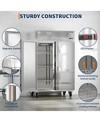 gaomon 48"W Commercial Freezer 36 Cu.ft Stainless Steel Reach-in Solid Door Upright Fan Cooling 2 Door 2 Section Freezer for Restaurant, Bar, Shop