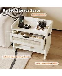 gaomon rattan bedside nightstand with 1 drawer, modern storage cabinet with charging station, ideal bedroom organizer.