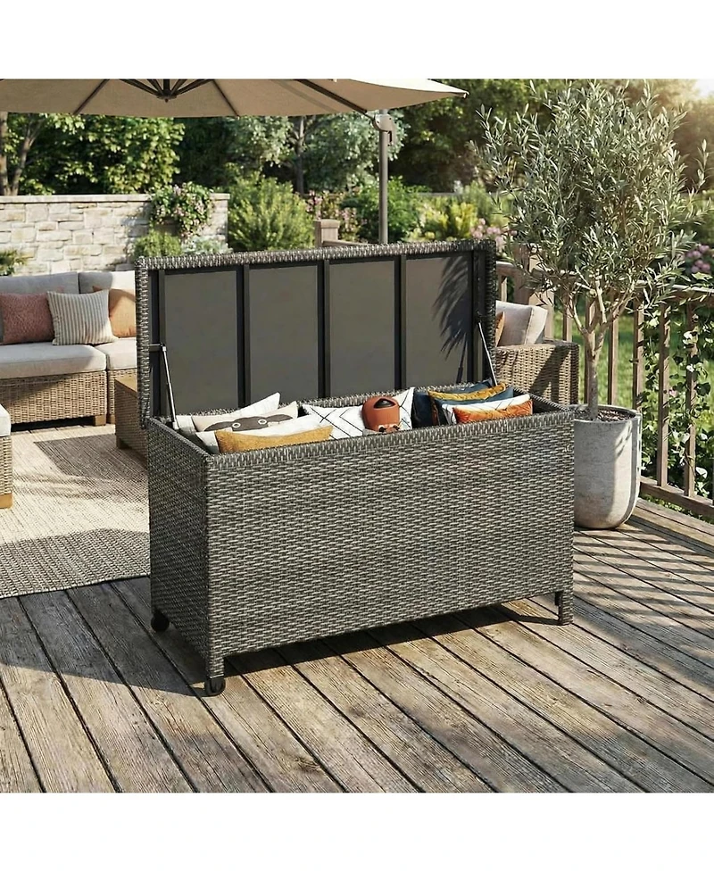 gaomon Wicker Deck Box, 125 Gallon All-Weather Outdoor Storage Box, Rattan Storage Bin for Patio Furniture, Outdoor Cushions