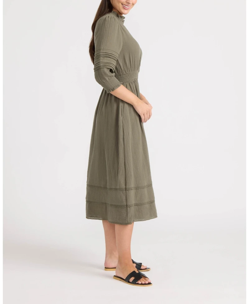 Ellen Tracy Women's Button Front Double Gauze Dress