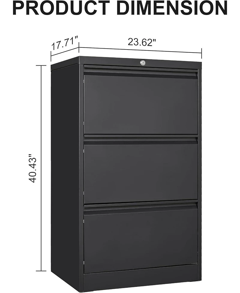 gaomon 3 Drawer Lateral File Cabinet, Heavy Duty Metal Filing Cabinet with Locks for Home Office, Black Cabinets Business Card Holder