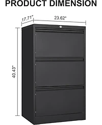 gaomon 3 Drawer Lateral File Cabinet, Heavy Duty Metal Filing Cabinet with Locks for Home Office, Black Cabinets Business Card Holder