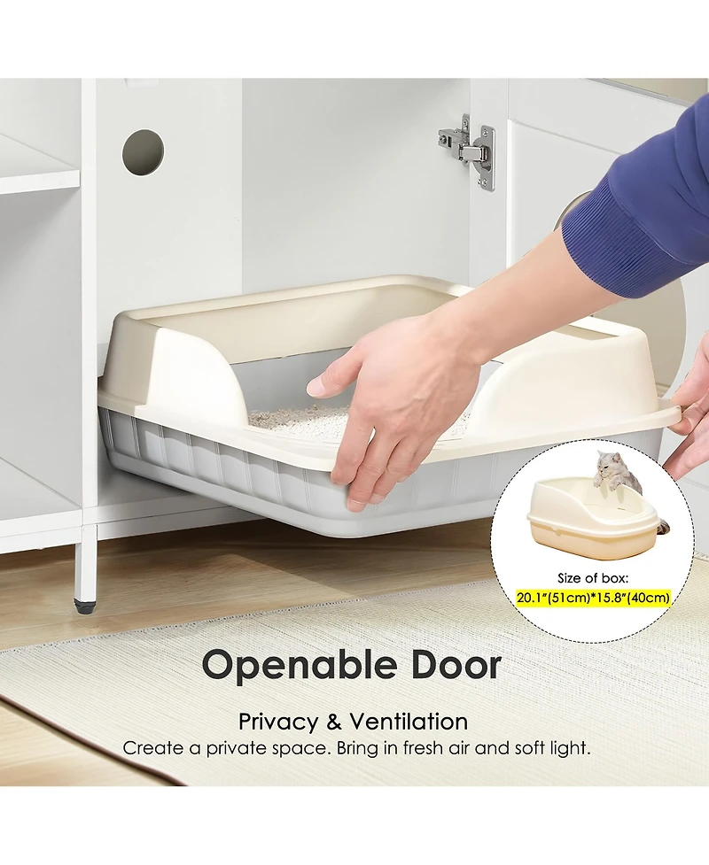 Zeus and Ruta Hidden Litter Box Enclosure with Divider for Bathroom White Indoor Cat House Furniture for Large Cats