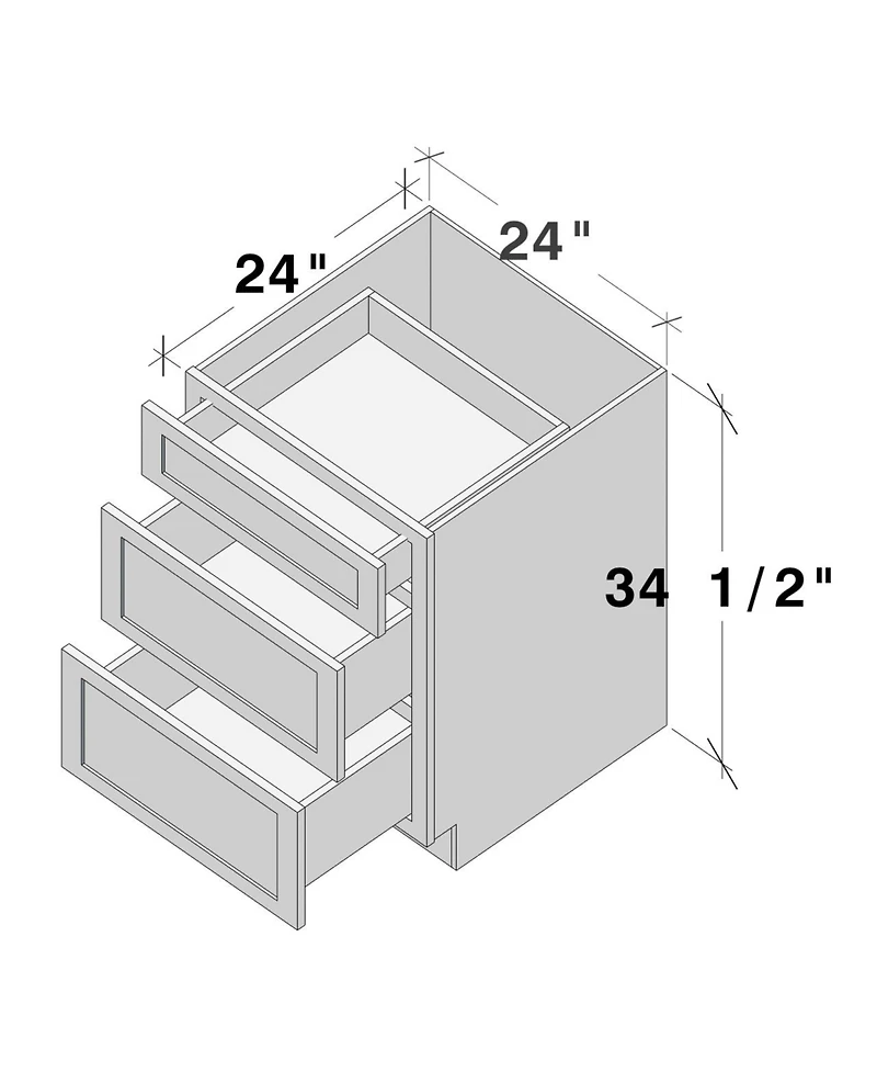 Boyel Living 24" 3-Drawer Base Cabinet with Full Overlay Hdf Drawer Fronts and Dovetail Drawers