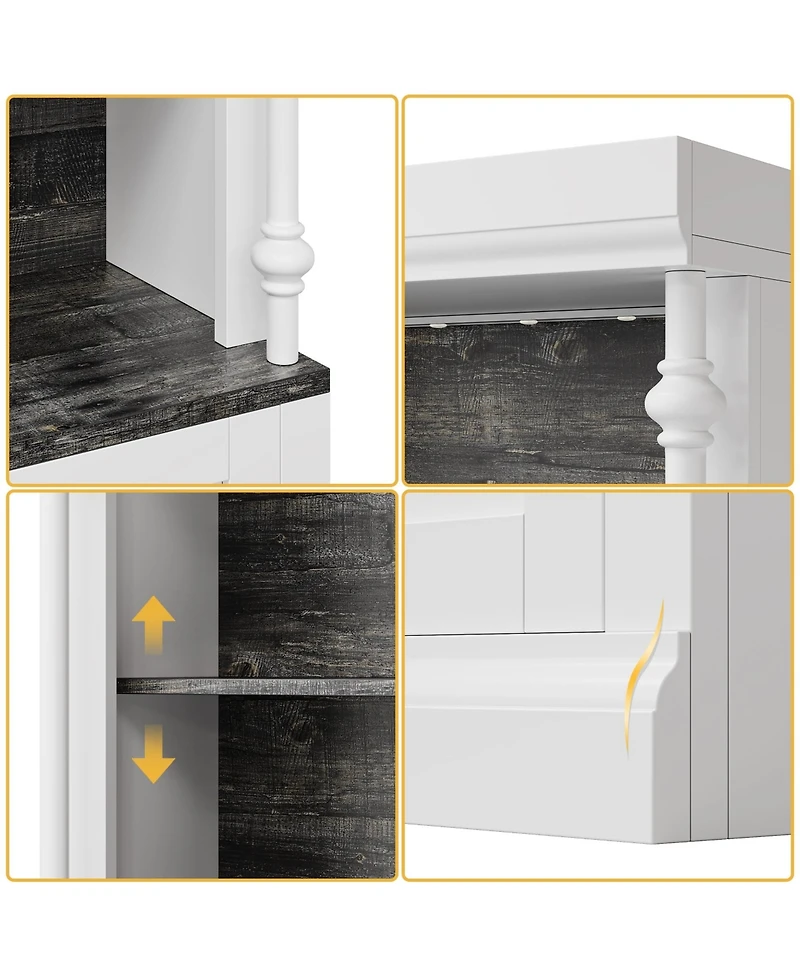 gaomon Tall Storage Bookcase with 3-Tier Open Shelves and Double Door,4 Adjustable Lights