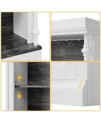 gaomon Tall Storage Bookcase with 3-Tier Open Shelves and Double Door,4 Adjustable Lights