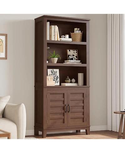 gaomon Bookcase with Door 5 Tier Storage Bookshelf Wooden Farmhouse Bookshelves Rustic Vintage Etagere Cabinet for Home Office,Living Room,Bed