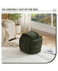 Rainsken Modern Knot Design Ottoman, Chenille Fabric Upholstered Makeup Stool, Stylish Home Decor Footstool for Living Room