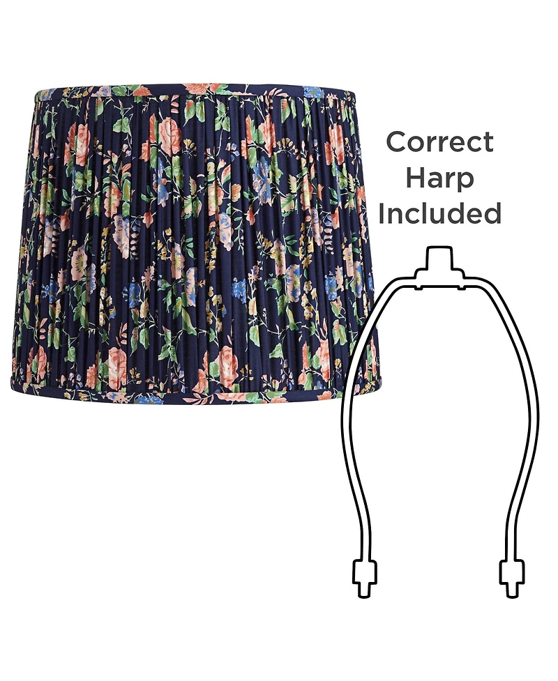 Springcrest Sally 13" Top x 15" Bottom x 12" High x 12" Slant Print Lamp Shade Replacement Pleated Rose Floral Spider Harp Finial