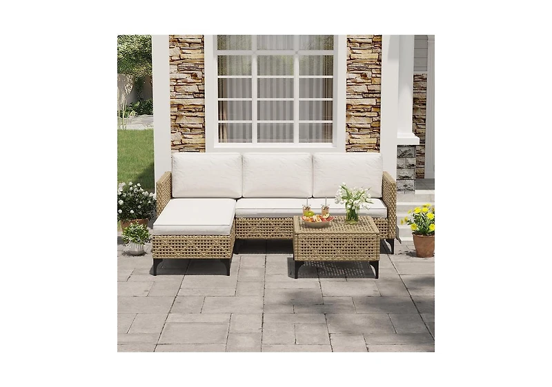 Aecojoy Outdoor Patio Furniture Set, 3 Pieces All Weather Wicker Rattan Sectional Sofa