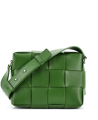 Pre-Owned Bottega Veneta Cassette Zip Camera Crossbody Bag Maxi Intrecciato Leather