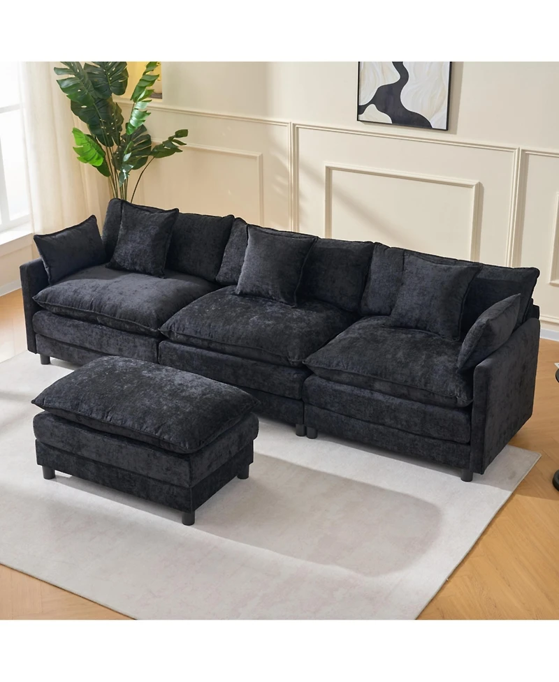 Boyel Living 108 Inch L Shaped Modern Modular Sectional Sofa with Ottoman Chenille Cloud Couch 4 Seat Deep Seat Pillow Top Arms