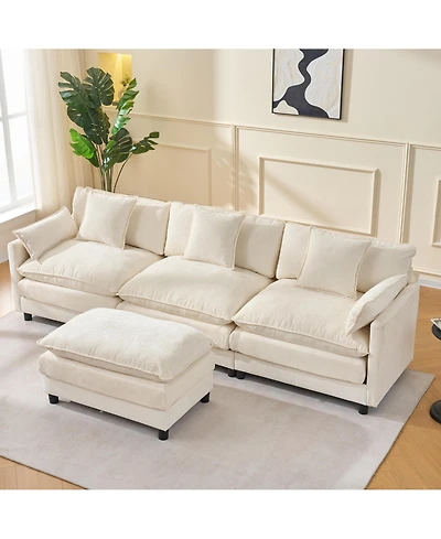 Boyel Living 108 Inch L Shaped Modern Modular Sectional Sofa with Ottoman Chenille Cloud Couch 4 Seat Deep Pillow Top Arms