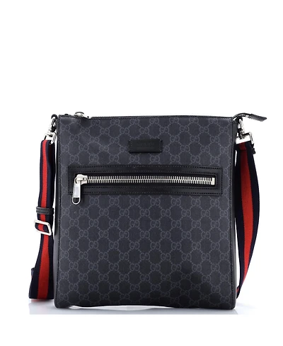 Pre-Owned Gucci Medium Web Strap Front Zip Messenger Bag Gg Coated Canvas