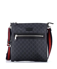 Pre-Owned Gucci Medium Web Strap Front Zip Messenger Bag Gg Coated Canvas