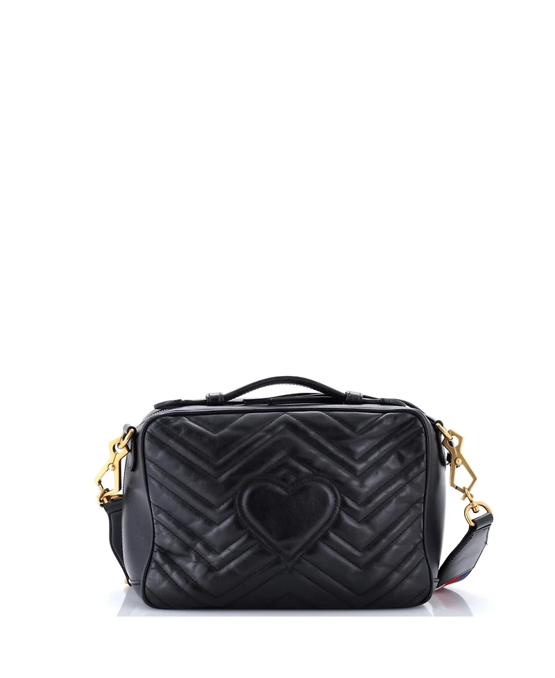 Pre-Owned Gucci Small Gg Marmont Zip Around Camera Bag Matelasse Leather