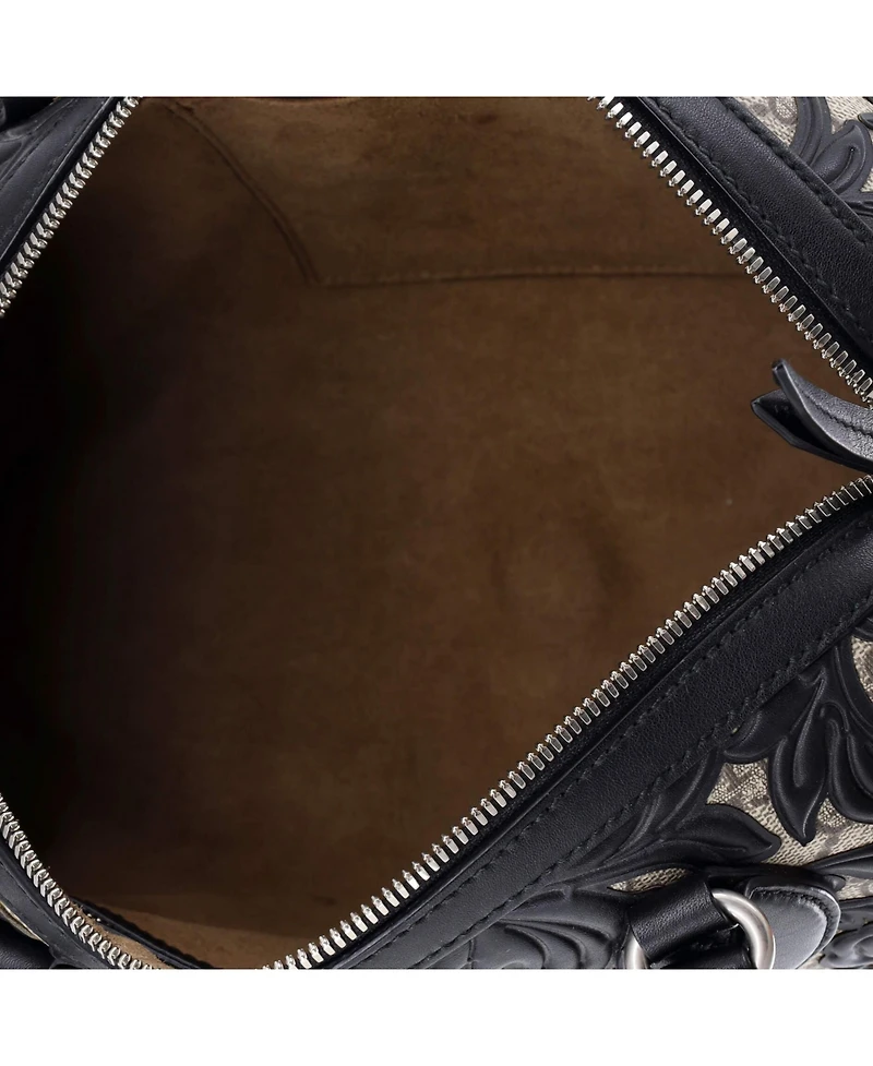 Pre-Owned Gucci Small Convertible Boston Bag Arabesque Gg Coated Canvas with Leather