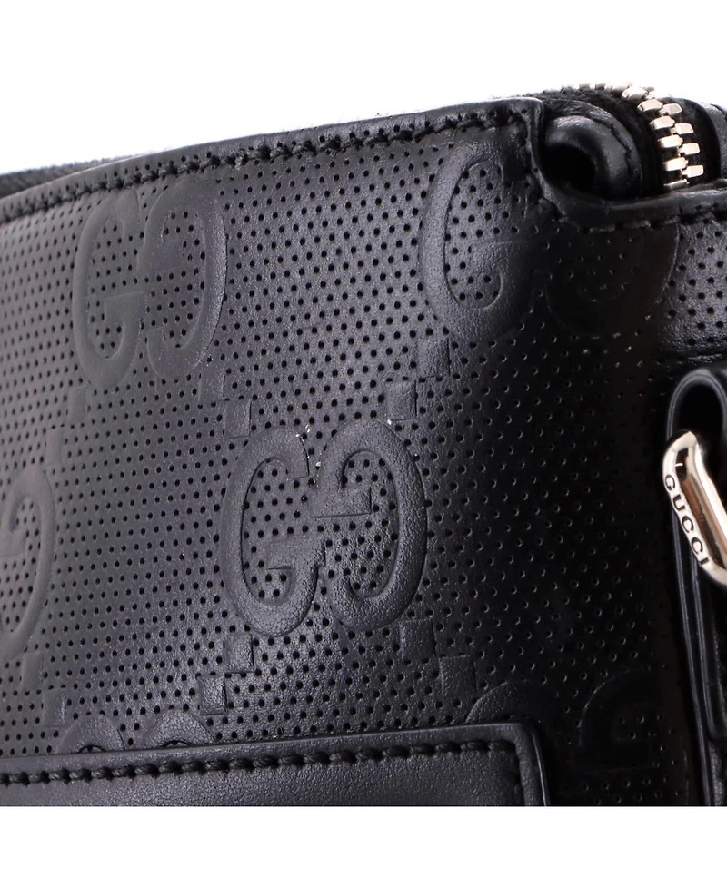 Pre-Owned Gucci Small Front Zip Messenger Gg Embossed Perforated Leather