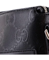 Pre-Owned Gucci Small Front Zip Messenger Gg Embossed Perforated Leather