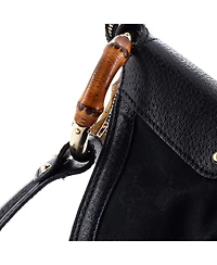 Pre-Owned Gucci Medium Bamboo Ring Half Moon Web Hobo Gg Canvas