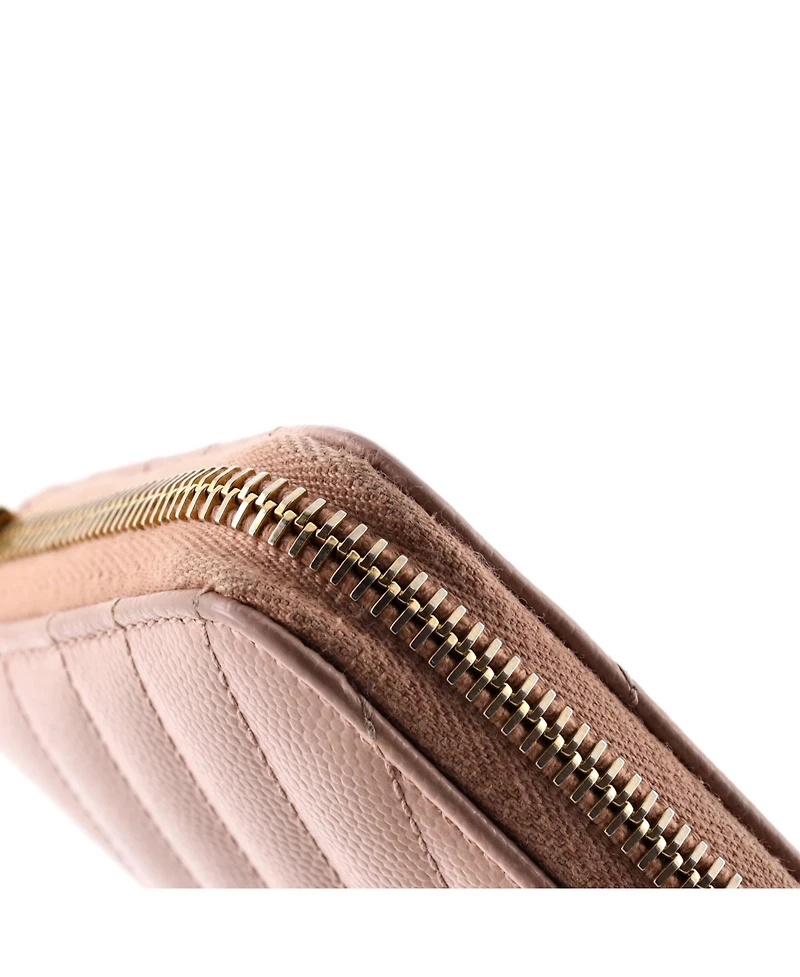 Pre-Owned Saint Laurent Classic Monogram Zip Around Wallet Matelasse Chevron Leather